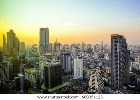 Sunset twilight cityscape viewpoint Silom Bangkok, Thailand