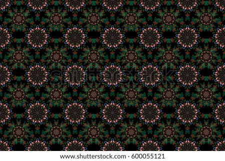 Green and orange seamless background flower ornament pattern. Abstract arabesque background for greeting card, presentation or wedding invitations. Traditional raster gothic damask background.