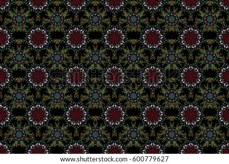 Pink and green abstract floral ornament, raster seamless pattern of abstract decorative elements.