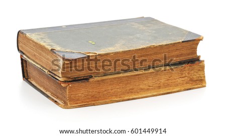 Two antique books on a white background.
