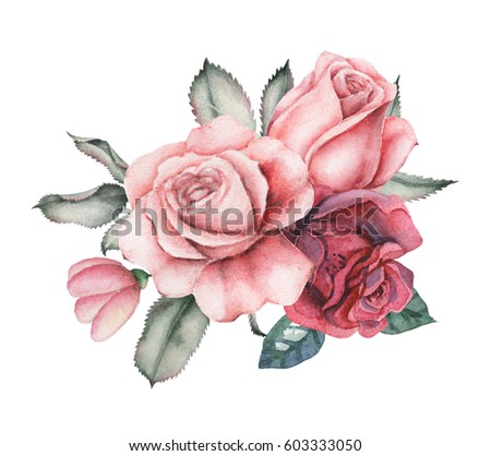Watercolor invitation design with bouquet of flowers Hand painted floral compositions isolated on white background