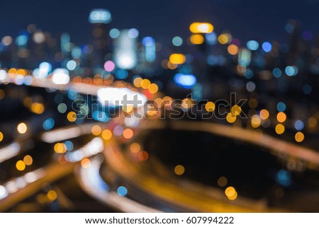 Night blurred light aerial view city road interchanged, abstract background