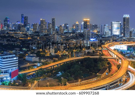 Night Urban With Crowded Tower In Bangkok Thailand