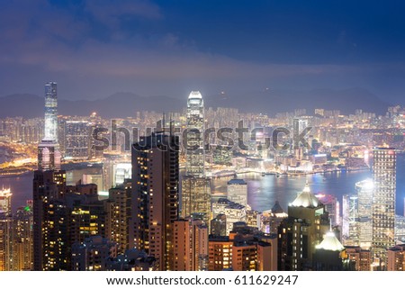 Hong Kong Island, Victoria Harbour at night 