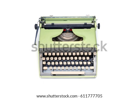 Retro typewriter top view on white background