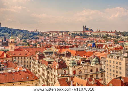 Panorama of the Old Town with a view of Prague Castle. Prague. Czech Republic.