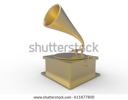 3d illustration of golden old gramophone record. white background isolated. icon for game web.