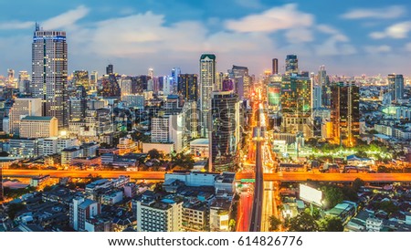 Bangkok Cityscape Business district with high building Bangkok Thailand.