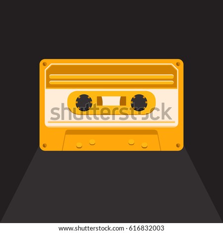 Vector illustration of a vintage audio cassette. Music of the 80s and 90s. Poster retro party, nostalgia. Vector background for invitation, card, ticket, banner, label, tag, cover, album. Flat style.