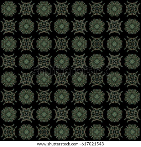 Seamless texture with 3D rendering abstract fractal green pattern on a black background for fabric design
