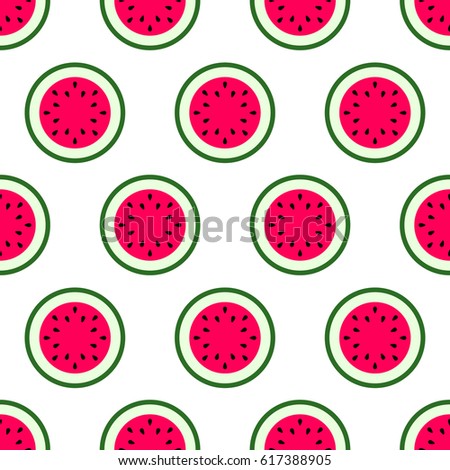 Cute summer seamless pattern with red watermelon on white background. Vector Bright illustration for kids design.