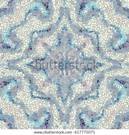 Seamless background pattern. Decorative symmetric mosaic pattern on white background.