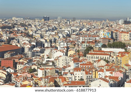 View of Lisbon from the hill in evening light