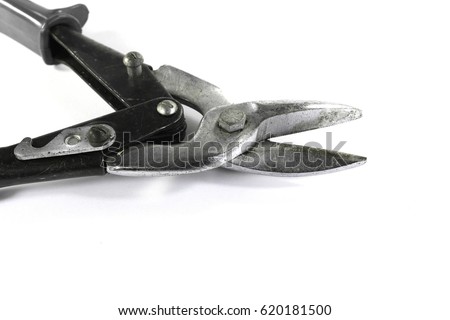 Used tin snips isolated on a white background.