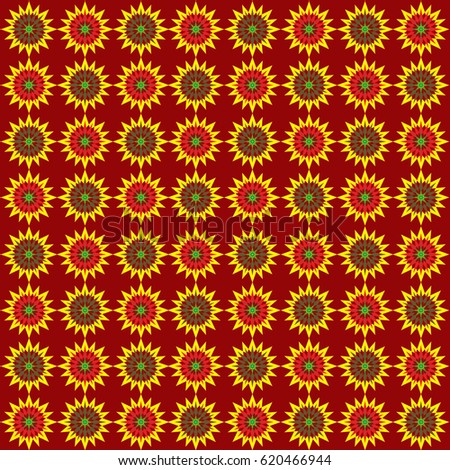 Seamless geometric pattern vector. Colorful tropical. Sunflowers. Traditional style.