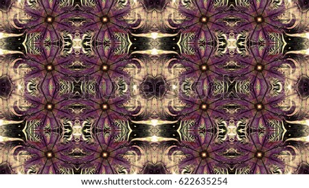 Abstract seamless pattern with large ornate decorative downward spiraling stars connected by waves beams and nebula, ideal for any kind of fabric,print or any other creative use, in dark vivid colors