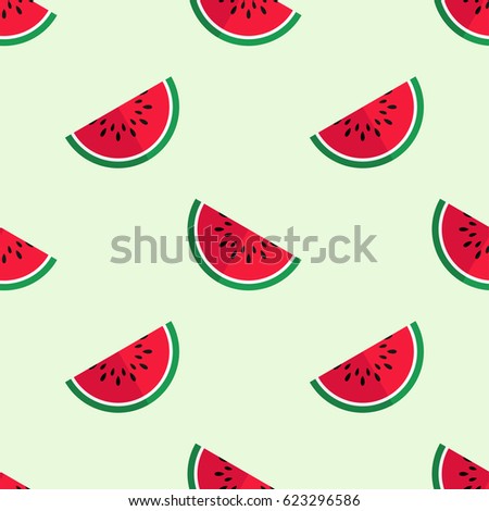 Tiled seamless pattern of sweet watermelon slices in modern style. Healthy diet concept fruit print. Vector illustration.