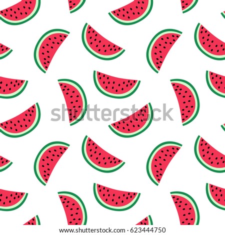 slice of red watermelon on a white background pattern summer sweet seamless vector.