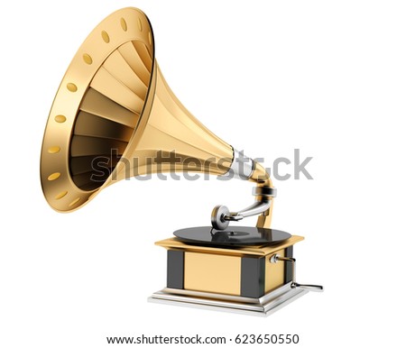 3D Vintage gramophone on a white background