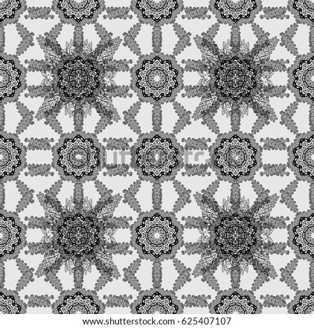 Vector dim textile print. Islamic design. Dim pattern on gray background with dim elements. Seamless pattern oriental ornament. Floral tiles.