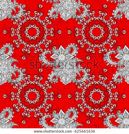 Red background. Floral ornamental pattern with swirl. Decorative illustration for print, web. Red linear background.