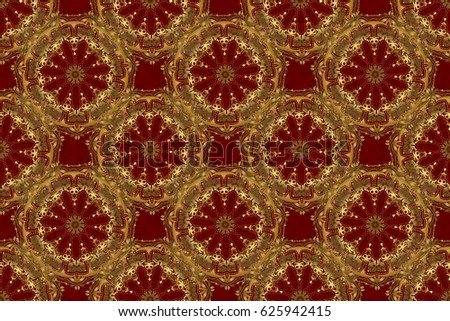 Raster seamless pattern in Christmas traditional colors. Abstract red background with golden geometric ornament. Can be used for digital paper, textile print, page fill.