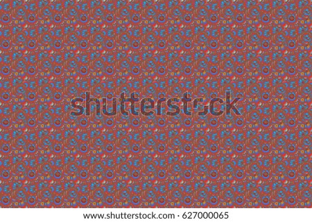 Classical luxury damask ornament, royal victorian seamless texture for printing, textile or wrapping. Exquisite doodle baroque template. Raster damask seamless pattern in brown, red and blue colors.