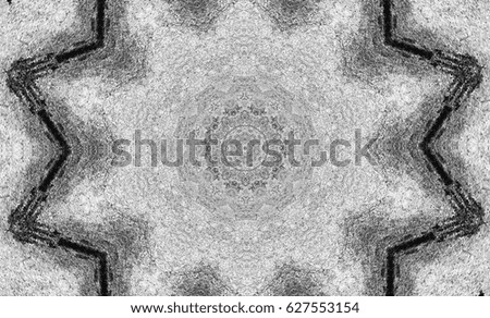 Grunge background of black and white. Shapes kaleidoscope. Abstract texture of scratch, dust, smudges and lines. Black and white old background for text