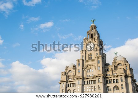 The icon of Liverpool City, the Liver Bird statue on the top of Royal Liver Building in Liverpool City.
