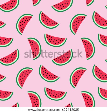 slice of red watermelon on a pink background pattern summer sweet seamless vector.