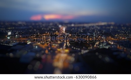 blurred cityscape landscape landmark highway at twilight night sunset