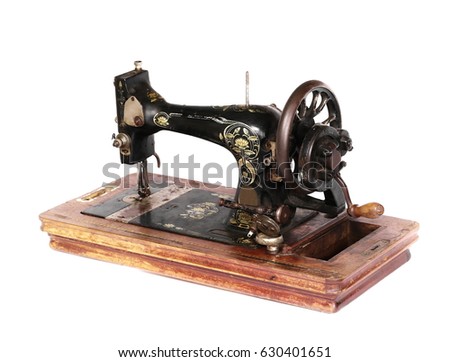 Vintage sewing machine isolated on white, clipping path