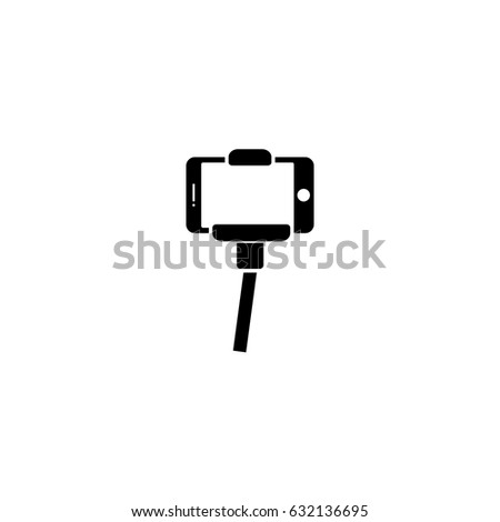 Pictogram selfie stick with mobile phone icon. Black icon on white background.