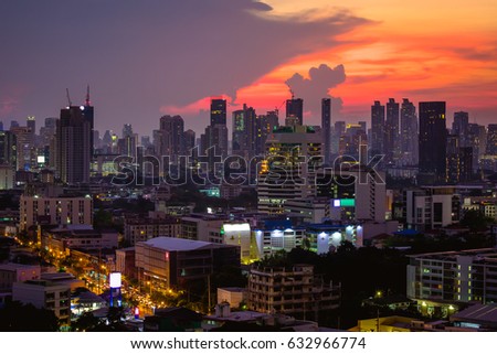 Downtown Bangkok during sunset ( Thailand , Asia )