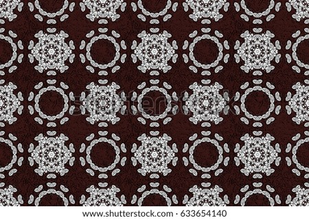 Seamless classic raster white pattern. Seamless pattern on brown background with white elements. Traditional orient ornament. Classic vintage background. Raster illustration.