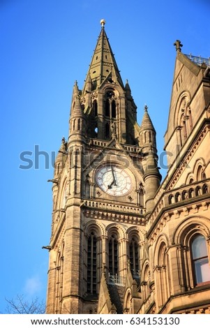 Manchester City Hall - old landmark in North West England (UK).