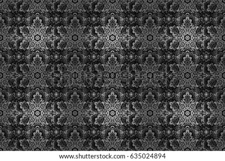 Dim pattern on gray background with dim elements. Seamless classic raster dim pattern. Classic vintage background. Traditional orient ornament.