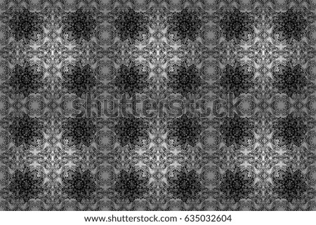 Raster oriental ornament. Traditional classic dim pattern. Dim pattern on gray background with dim elements. Seamless oriental ornament in the style of baroque.