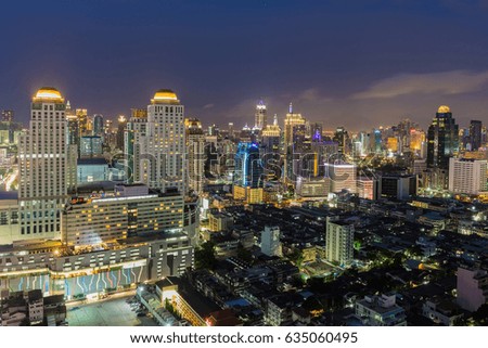 Aerial view City of Bangkok central business downtown night view, cityscape background