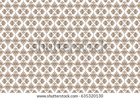 Raster stylish ornament. Royal wallpaper. Damask seamless pattern in brown colors. Abstract on a white background.