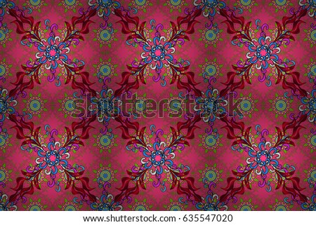 East, Islam, Thai, Indian, ottoman motifs. Mandala pattern. Raster Mandala colored on pink background. Arabic Vintage decorative ornament. Ethnic texture. Orient, symmetry lace, meditation symbol.