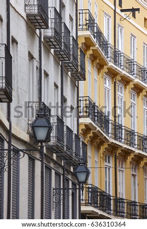 Classic street facades in Teruel. Spain architecture. Tourism background