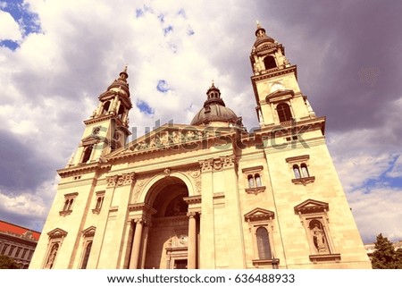Saint Stephen's Basilica in Budapest. Filtered retro color tone.