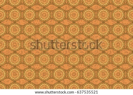 Traditional classic raster ornament on a brown background. Oriental golden seamless pattern with arabesques and floral elements.