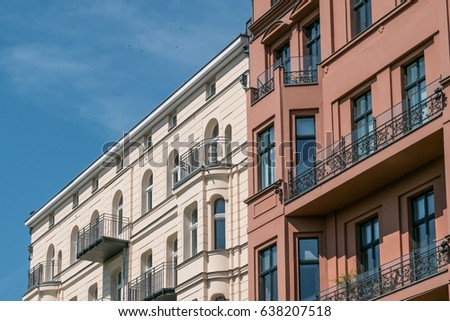 restored building facade , apartment building 