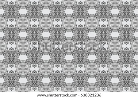 Raster traditional orient ornament. White pattern on gray background with white elements. Seamless classic white pattern.