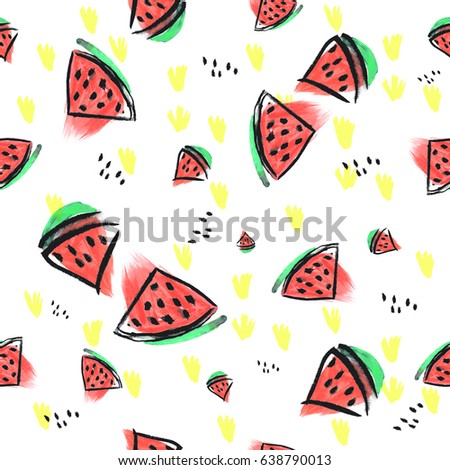 Watermelon pattern,hand painted print in bright color.