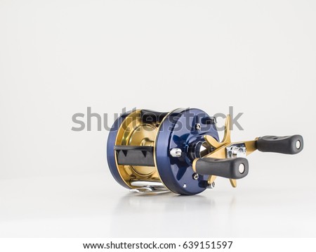 Bait Casting Reel Blue and Gold Isolated