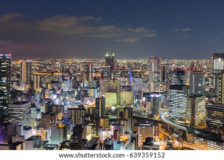 Twilight, Osaka central business downtown, Japan cityscape background