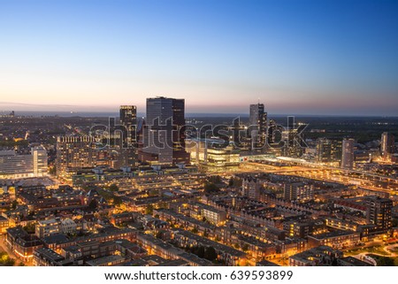 The Hague aerial view at twilight